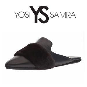 New Yosi Samra Vixen Leather & Faux Fur Mule Black 6